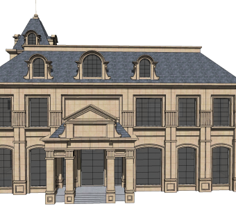 欧式别墅外观草图大师模型，别墅外观sketchup模型免费下载