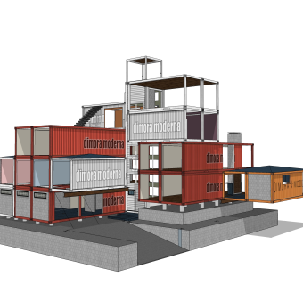 集装箱改造房草图大师模型，集装箱房屋sketchup模型下载