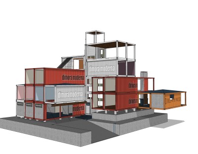 集装箱改造房草图大师模型，集装箱房屋sketchup模型下载