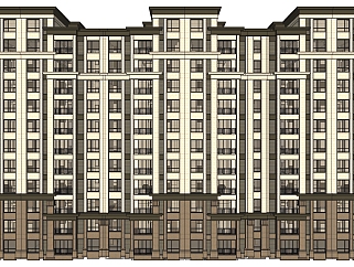 欧式高层公寓楼草图大师模型，公寓楼su模型下载