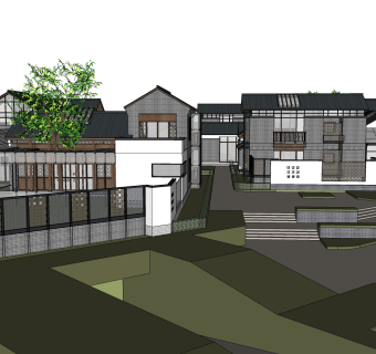 中式别墅草图大师模型，别墅sketchup模型