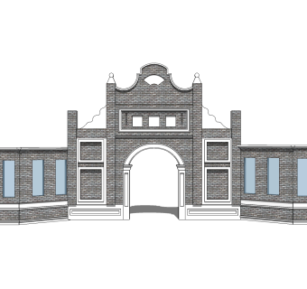 中式院门院墙草图大师模型，院门院墙sketchup模型免费下载