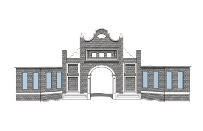 中式院门院墙草图大师模型，院门院墙sketchup模型免费下载