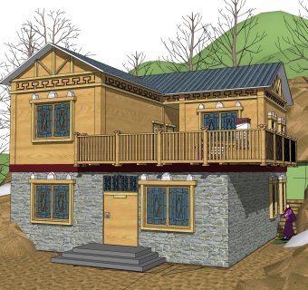 新中式藏式建筑草图大师模型，古建民俗sketchup模型免费下载