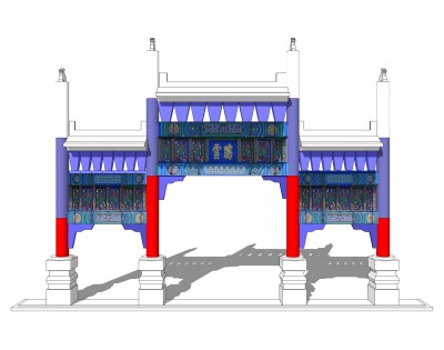 大门式牌楼草图大师模型下载，入口大门sketchup模型分享