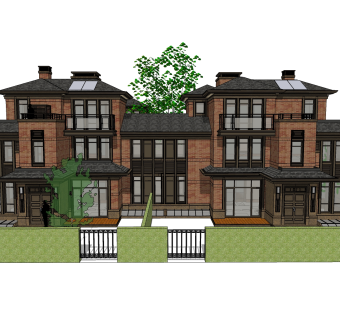 欧式联排别墅SU模型，联排别墅SKP模型下载