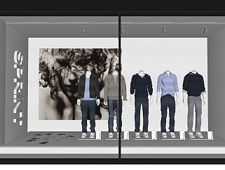 现代服装店橱窗模特组合草图大师模型，服装店su模型下载