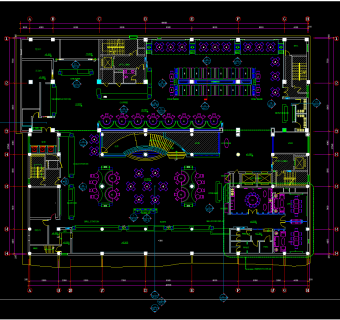 海洋娱乐中心餐厅装修施工图，餐厅CAD布置图下载