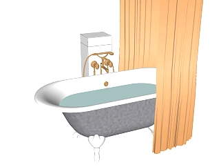 现代<em>陶瓷</em>浴缸sketchup模型，浴缸草图大师模型下载