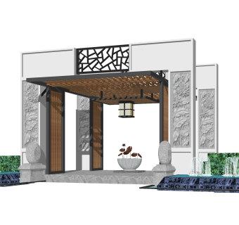中式小区大门入口草图大师模型，小区大门入口sketchup模型下载