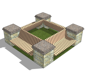 现代方形树池skb模型分享，树池坐凳草图大师模型下载