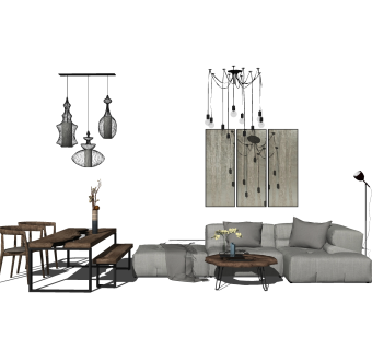工业风沙发组合su模型，沙发组合skp模型下载