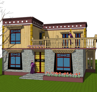 新中式藏式建筑草图大师模型，古建民俗sketchup模型免费下载