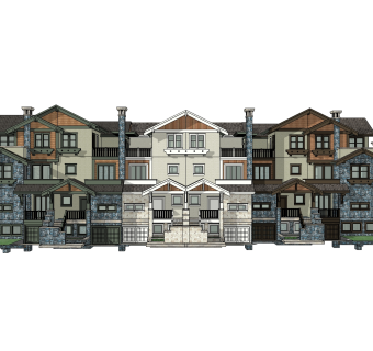 欧式连排别墅草图大师模型，别墅sketchup模型免费下载
