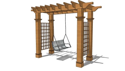 现代木质秋千su模型下载、秋千草图大师模型下载
