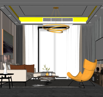 现代简约客厅免费su模型草图大师文件下载