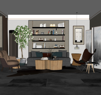 轻奢简约客厅免费su模型草图大师文件下载