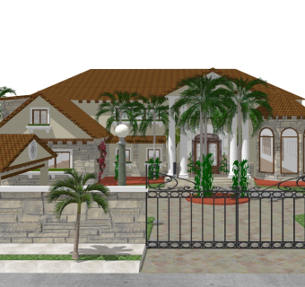 简欧独栋别墅草图大师模型，独栋别墅sketchup模型免费下载