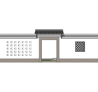中式院门院墙草图大师模型，院门院墙sketchup模型免费下载