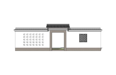 中式院门院墙草图大师模型，院门院墙sketchup模型免费下载