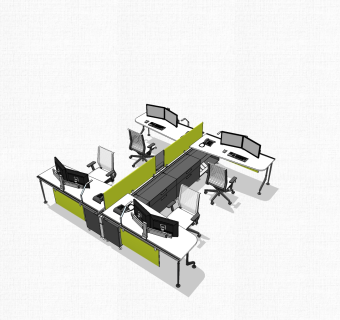 现代隔断办公桌su模型，办公桌sketchup模型下载