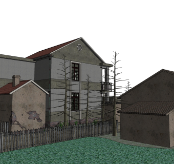 现代别墅外观草图大师模型，别墅外观sketchup模型免费下载