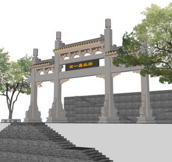 中式传统商业街su模型下载，古建民俗草图大师模型分享