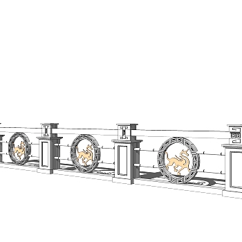 传统石雕栏杆草图大师模型集下载