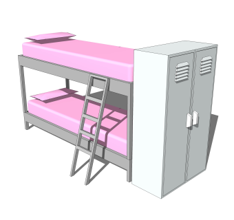 儿童高低床铺草图大师模型，儿童床SU模型下载