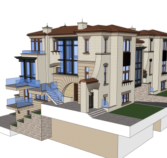 现代独栋别墅草图大师模型下载，独栋别墅sketchup模型