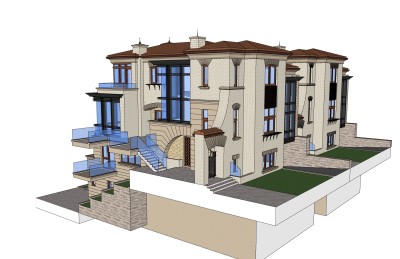现代独栋别墅草图大师模型下载，独栋别墅sketchup模型