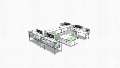 现代屏风办工桌草图大师模型，办工桌skp模型，办工桌su素材下载