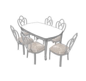 简欧餐桌椅免费su模型，餐桌椅skp模型下载
