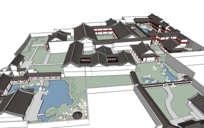 现代新中式别墅群草图大师模型，别墅sketchup模型