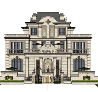 欧式联排别墅SU模型，联排别墅SKP模型下载