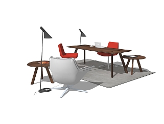 现代书桌椅免费su模型，书桌sketchup模型下载