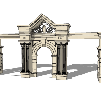 欧式入口大门草图大师模型下载，入口大门sketchup模型