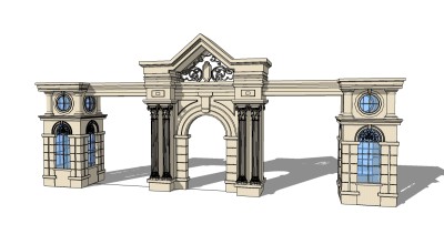 欧式入口大门草图大师模型下载，入口大门sketchup模型