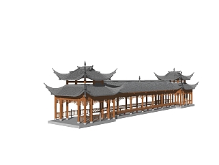 中式廊桥草图大师模型，中式廊桥sketchup模型