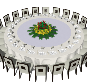 新中式宴会餐桌椅免费su模型下载、新中式宴会餐桌椅草图大师模型下载