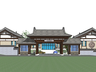 新中式酒店草图大师模型，酒店sketchup模型免费下载