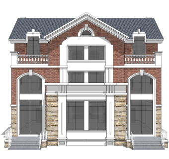 欧式联排别墅su模型，别墅sketchup 模型下载