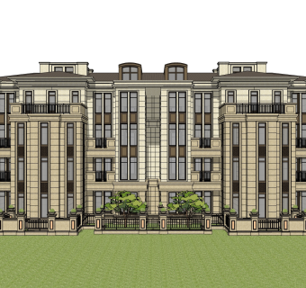 欧式别墅外观草图大师模型，别墅外观sketchup模型免费下载