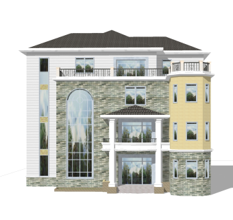 欧式别墅外观草图大师模型，别墅外观sketchup模型免费下载