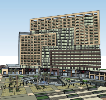 现代办公楼免费su模型、下沉式广场.