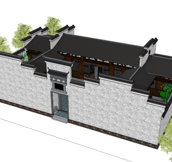 新中式徽派建筑草图大师模型，古建民俗sketchup模型免费下载