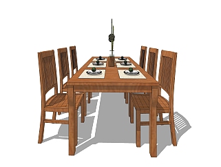 现代餐桌<em>椅</em>su模型，餐桌<em>椅</em>草图大师模型下载