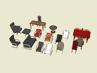 多款<em>样式</em>桌椅组合草图大师模型，座椅sketchup下载