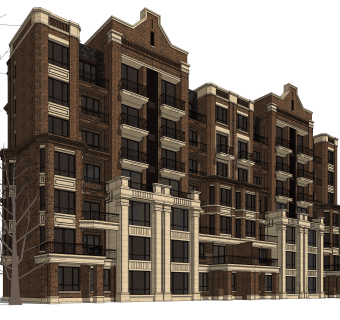 欧式连排别墅草图大师模型下载，别墅外观sketchup模型分享