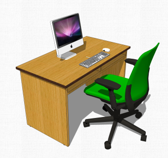 现代实木办公桌草图大师模型，办公桌skp模型下载